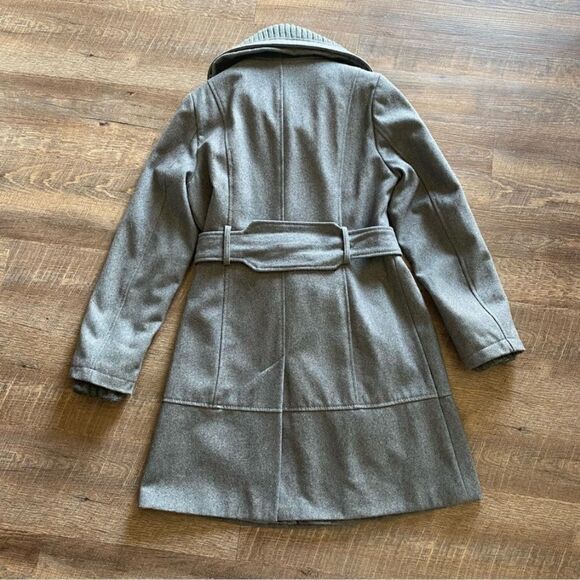 Express Coat Grey Midi Length Sweater Collar Asymmetrical Classy Medium - Picture 4 of 13